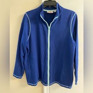 Quacker Factory Navy Jacket with Mint Trim bling zipper Medium